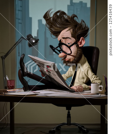 Boss's morning coffee and newspaper 125416439