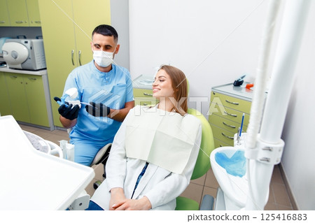 healthy teeth, dentist showing, patient dentist, Dental treatment, professional orthodontic, dentist concept, smiling, oral care, 125416883