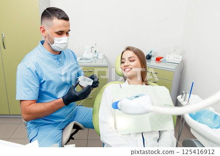 treating teeth, dental teeth model, dental tools, stomatological cabinet, dental check-up, dentistry professional, dental care 125416912