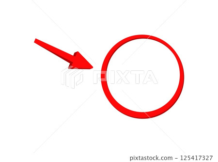 Red arrow pointing to empty red circle design Red arrow pointing to empty red circle design 125417327