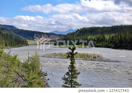Scenic River Valley with Mountain Views Scenic River Valley with Mountain Views 125417343