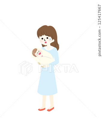 Illustration of a mother holding a crying baby 125417667