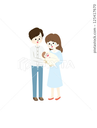Illustration of a couple holding a crying baby Illustration of a couple holding a crying baby 125417670