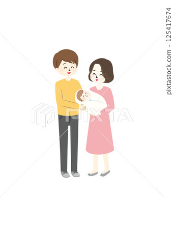 一對帶著孩子的幸福夫婦的插圖 125417674