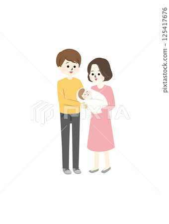 一對幸福的夫婦抱著一個嬰兒的插圖 125417676