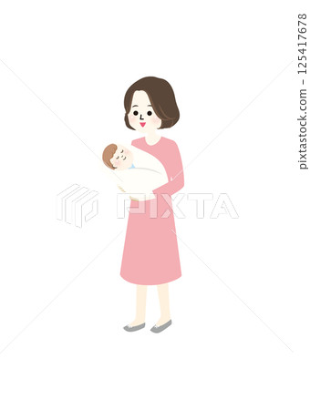 Illustration of a mom holding a baby Illustration of a mom holding a baby 125417678