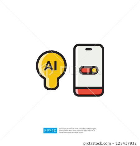 a stylized representation of an AI symbol and a smartphone with a toggle switch, suggesting themes of technology and artificial intelligence Icon a stylized representation of an AI symbol and a smartphone with a toggle switch, suggesting themes of technology and artificial intelligence Icon 125417932