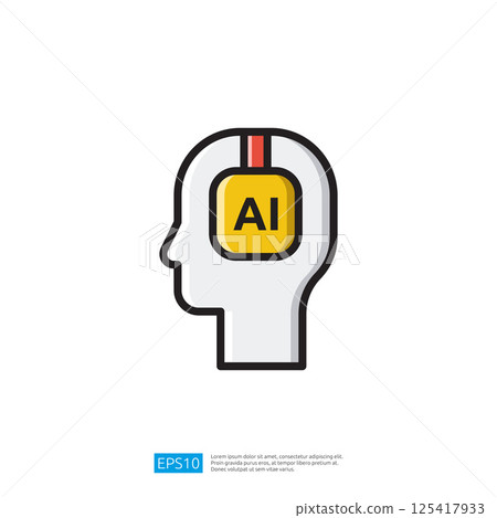 a stylized profile of a human head with headphones labeled AI symbolizing the integration of artificial intelligence with human cognition Icon 125417933