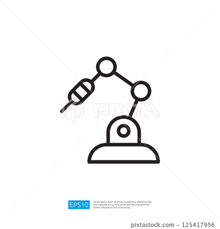 A simple line drawing of a robotic arm, symbolizing automation and technology in industrial settings. 125417956