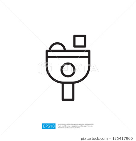 A simple line drawing of a container with a lid, possibly representing a bowl or a cup, with shapes inside, suggesting food or ingredients. 125417960