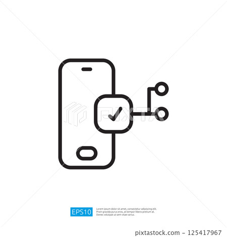 A simple line drawing of a smartphone with a checkmark symbol, indicating successful connection or verification. 125417967