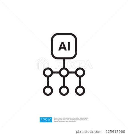 A simple graphic representing artificial intelligence AI with nodes connected in a network structure, symbolizing data processing and connectivity. 125417968