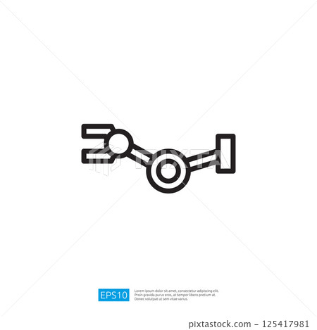 A simple line drawing of a robotic arm, typically used in industrial settings for automation and precision tasks. 125417981