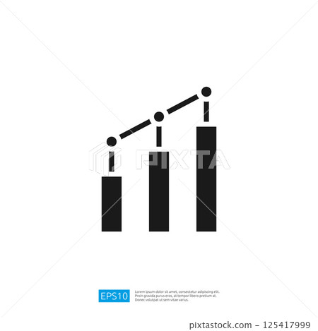 A minimalist graphic representation of a bar chart with three bars and connecting lines, symbolizing growth or data analysis. 125417999