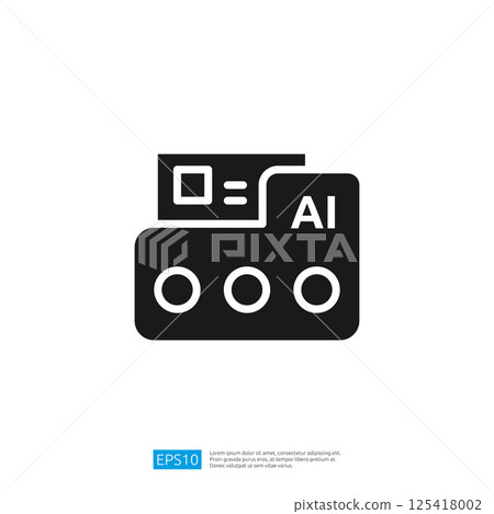 A stylized graphic representation featuring the letters AI alongside a QR code and three circular elements, symbolizing technology and innovation. 125418002