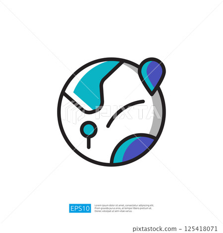 A stylized illustration icon of a planet featuring abstract shapes in blue and green tones, symbolizing Earth or a similar celestial body A stylized illustration icon of a planet featuring abstract shapes in blue and green tones, symbolizing Earth or a similar celestial body 125418071