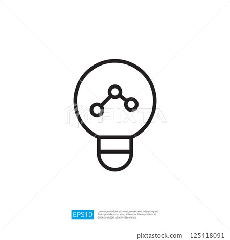 a minimalist lightbulb line design with a molecular structure inside, symbolizing ideas, innovation, and scientific concepts. Illustration icon 125418091