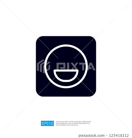 a simple, minimalist icon depicting a smiling face within a rounded square, conveying a sense of joy or positivity. Illustration icon a simple, minimalist icon depicting a smiling face within a rounded square, conveying a sense of joy or positivity. Illustration icon 125418112