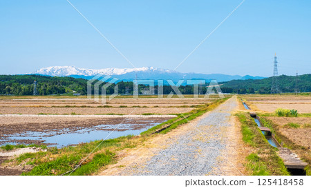 The Iide Mountains as seen from the Aizu Basin (spring) 125418458