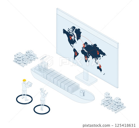 Maritime Transport Logistics and Global Logistics Network Concept.  Vector Illustration eps10 125418631