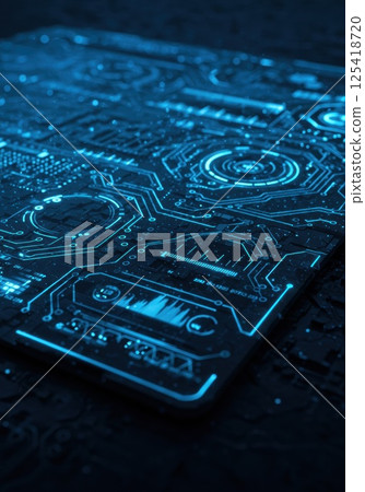 Blue glowing circuit interface (AI generated image) 125418720