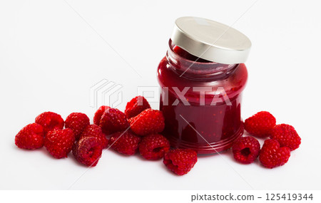Raspberry jam and fresh raspberries Raspberry jam and fresh raspberries 125419344