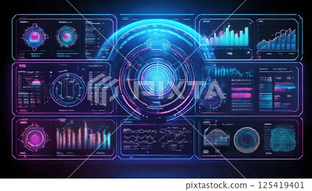 Neon UI and floating chart space (AI generated image) 125419401