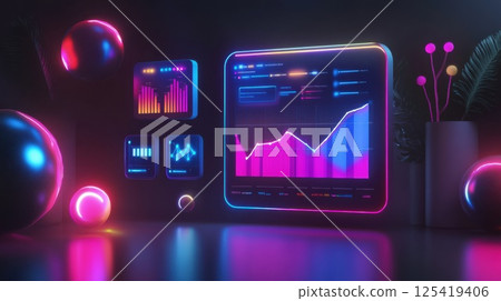 Neon UI and floating chart space (AI generated image) 125419406