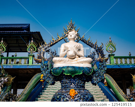 Chonburi, Thailand, Febuary 12, 2025, Samnaksong Khao Phra Khru features a serene sculpture surrounded by intricate designs and vibrant colors. Chonburi, Thailand, Febuary 12, 2025, Samnaksong Khao Phra Khru features a serene sculpture surrounded by intricate designs and vibrant colors. 125419515