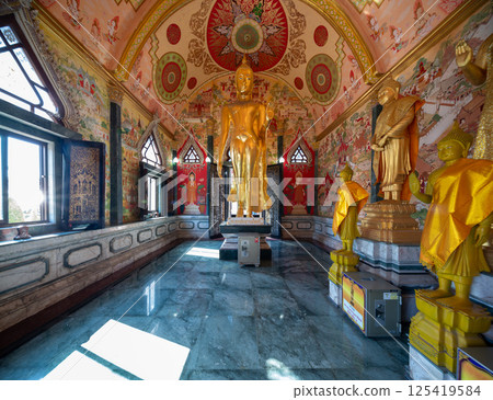 Nakhon Pathom, Thailand, December 29, 2024, Exploring the serene interior of Wat Srisathong Nakhon Pathom, Thailand, December 29, 2024, Exploring the serene interior of Wat Srisathong 125419584