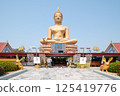 Singburi, Thailand, March 23, 2025, Golden Buddha statue at Wat Phikun Thong  attracting visitors 125419776
