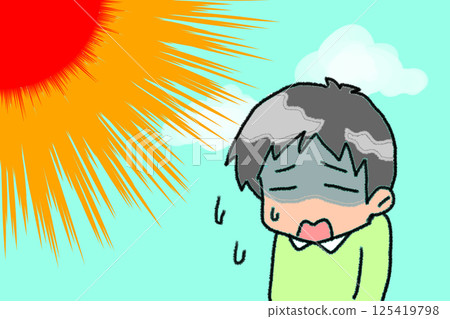 Illustration of a man feeling unwell due to sunlight 125419798