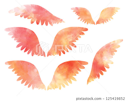 水彩紅羽毛素材集 125419852