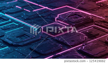 霓虹燈線技術網格組成（ai 產生的圖像） 125419882