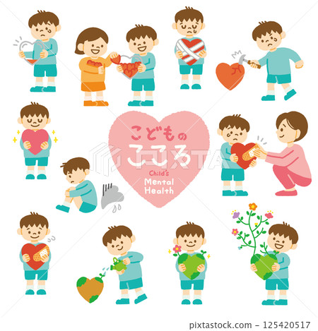 Children's mental health illustration set Feelings, emotions, handwritten 125420517