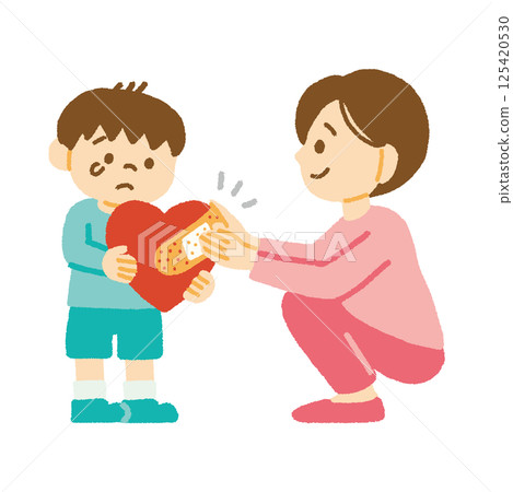 Illustration of a mother trying to comfort and encourage her hurt child. Feelings, emotions, handwritten 125420530