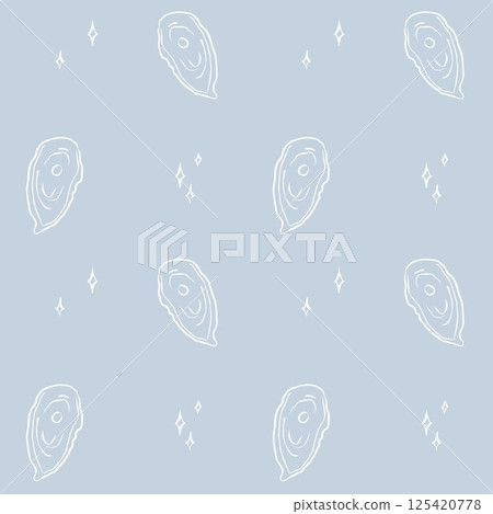 Oyster seamless pattern with hand drawn white contour and spark details on pastel blue background Oyster seamless pattern with hand drawn white contour and spark details on pastel blue background 125420778