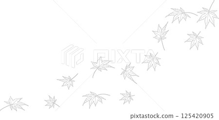 Maple leaves dancing in the wind Monochrome line illustration material 125420905