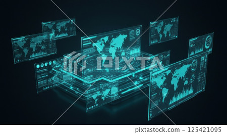 Floating screen and global data UI (ai generated images) 125421095