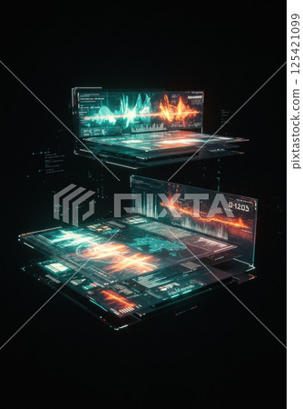 Floating screen and global data UI (ai generated images) 125421099