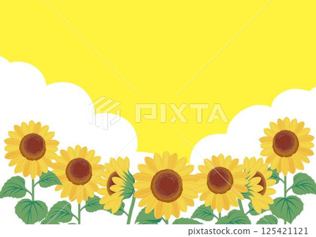 Summer sunflower blue sky landscape sunflower sunflower frame template design background illustration material 125421121