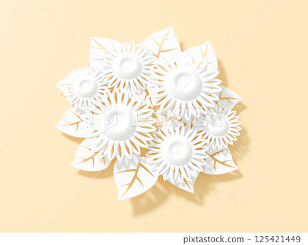 一束純白色向日葵的3DCG背景 一束純白色向日葵的3DCG背景 125421449