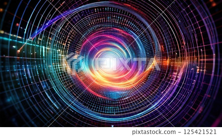 Information tunnel with luminous spirals (AI generated image) 125421521