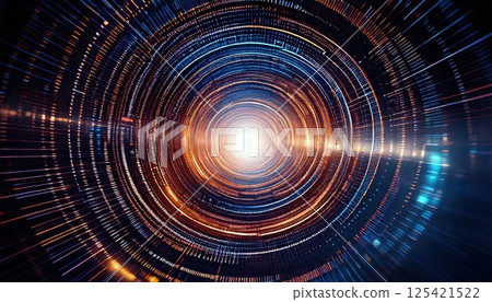 Information tunnel with luminous spirals (AI generated image) 125421522