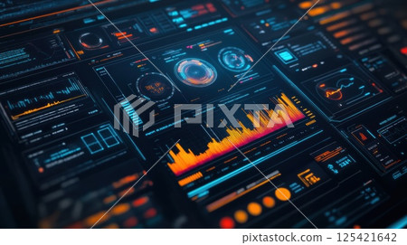 Ultra-modern UI background with low-poly and HUD (AI generated image) 125421642