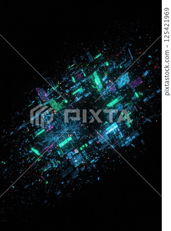 Violet x Cyan synchronized hologram (AI generated image) 125421969