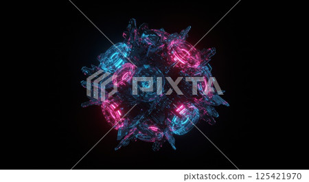 Violet x Cyan synchronized hologram (AI generated image) 125421970