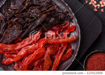 Jerky, dried chicken slices with salt and spices 125422009