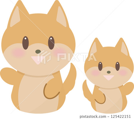 Mameshiba, a mother and child Shiba Inu dog holding hands 125422151