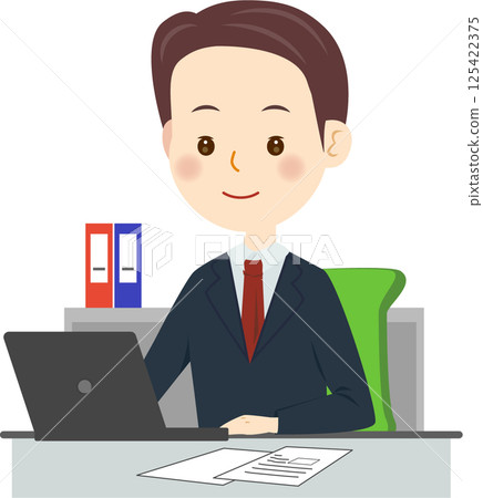 A man in a suit who operates a personal computer 125422375